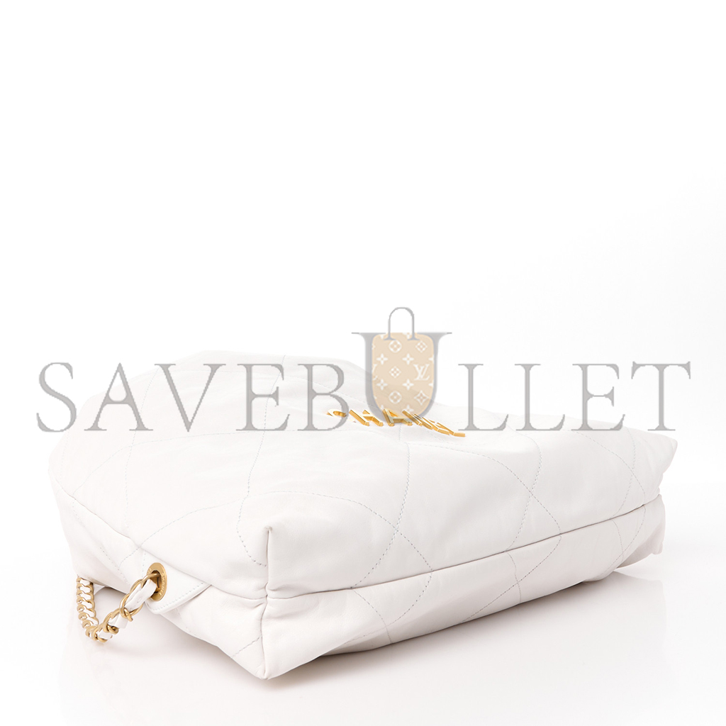 Ch*el master shiny calfskin quilted Ch*el 22 backpack white (34*29*10.5cm)